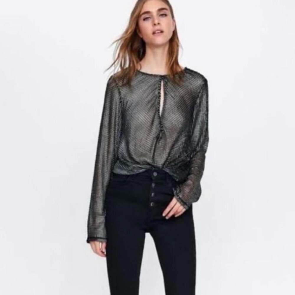 Zara metallic mesh knit top